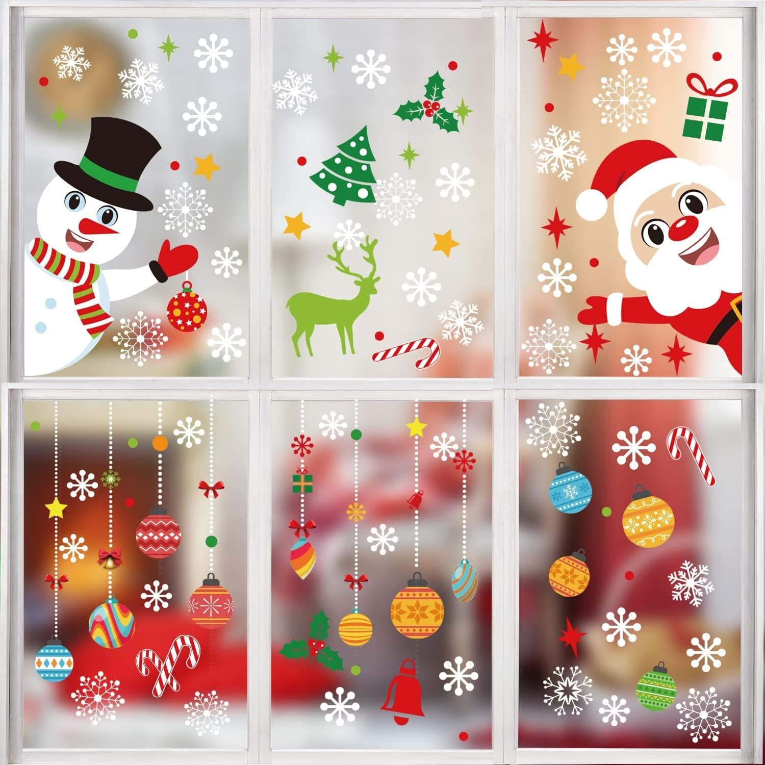 150 PCS Christmas Window Clings,Santa Claus Snowman Christmas Balls Window Glass Decorations for Party Supplies