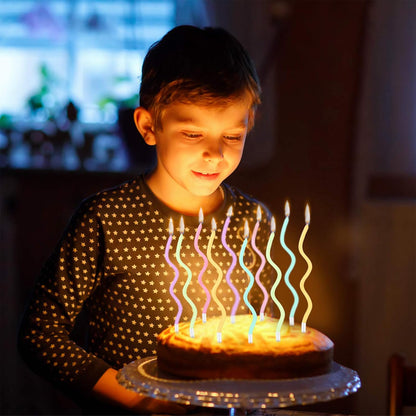 12 Pcs Twisted Birthday Candles Spiral Metallic Cupcake Thin Long Cake Candles with Holders for Birthday Wedding Party(Colorful)