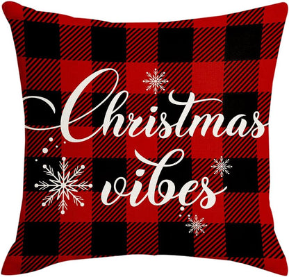 22X22 Christmas Pillow Covers, Decorative Farmhouse Christmas Vibes Believe Buffalo Plaid Let It Snow Outdoor Pillow Shams Cases Slipcovers Set of 4 for Couch Sofa