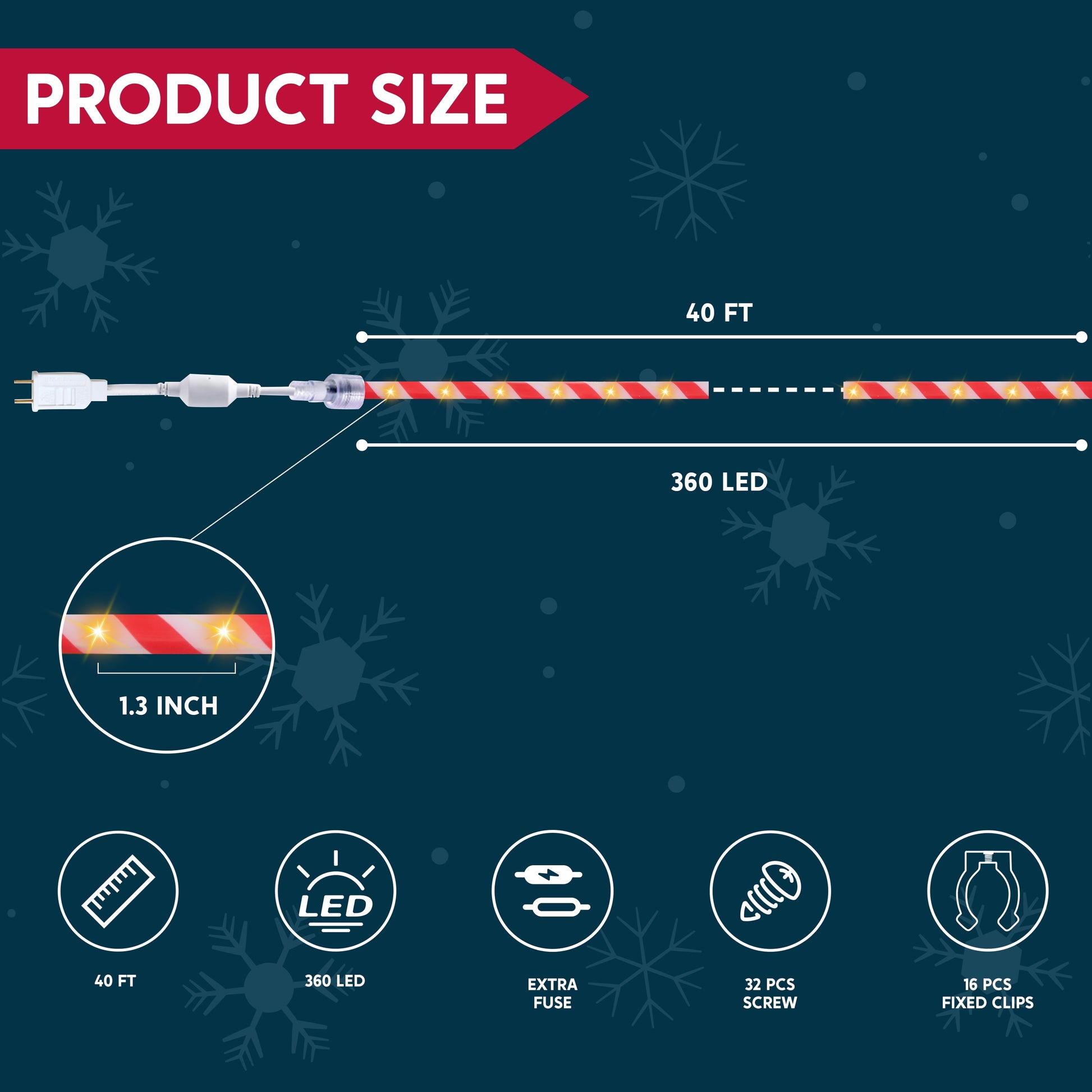 40FT 360 LED Candy Cane Rope Lights Christmas Outdoor Decoration Light,Red and White Christmas Lights Led Lights Light up Candy Canes for Christmas Yard Holiday Decor