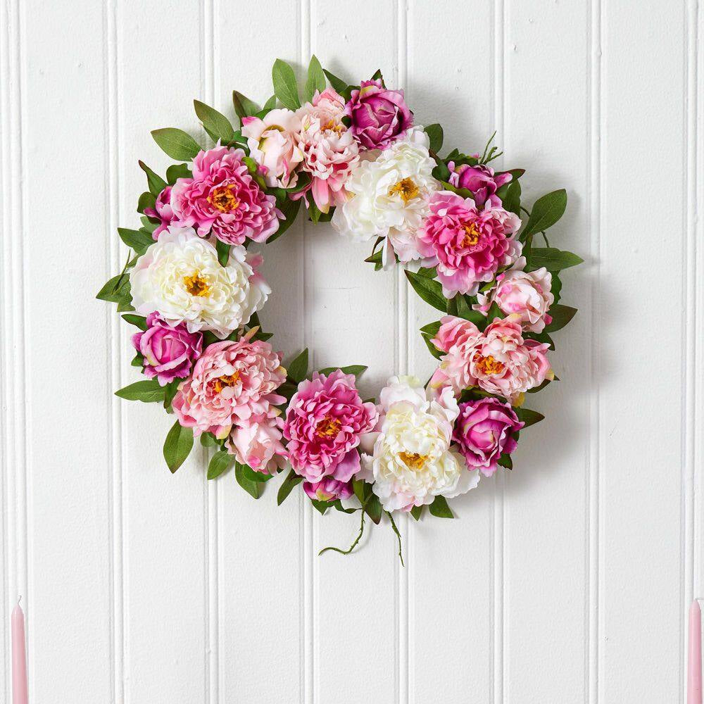 22.0 In. Artificial H Pink Peony Wreath