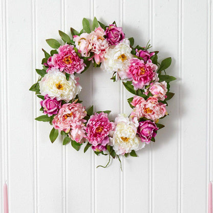 22.0 In. Artificial H Pink Peony Wreath