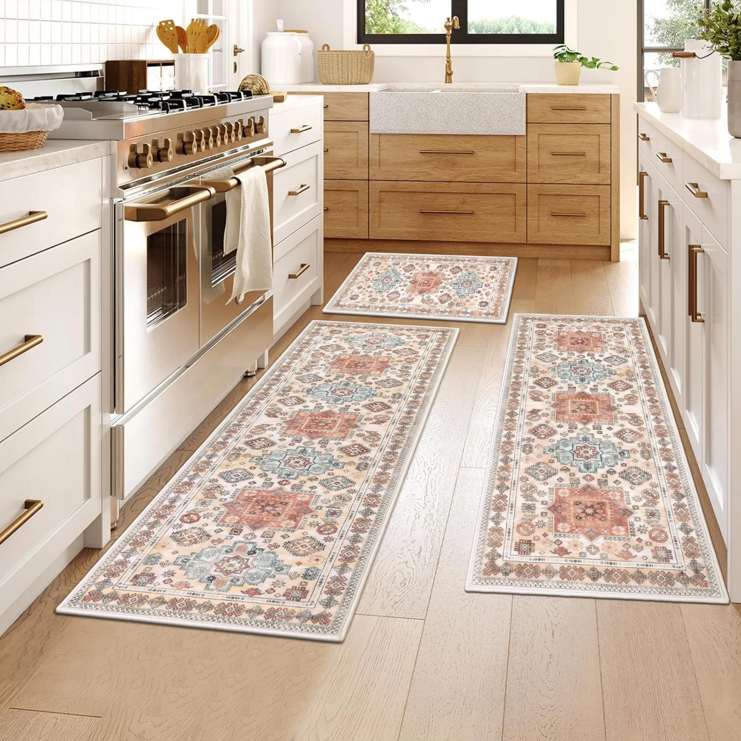 3 Pieces Boho Kitchen Rug Sets Non Slip Soft Kitchen Mat Floor Mat for Kitchen, Laundry Room and Hallway