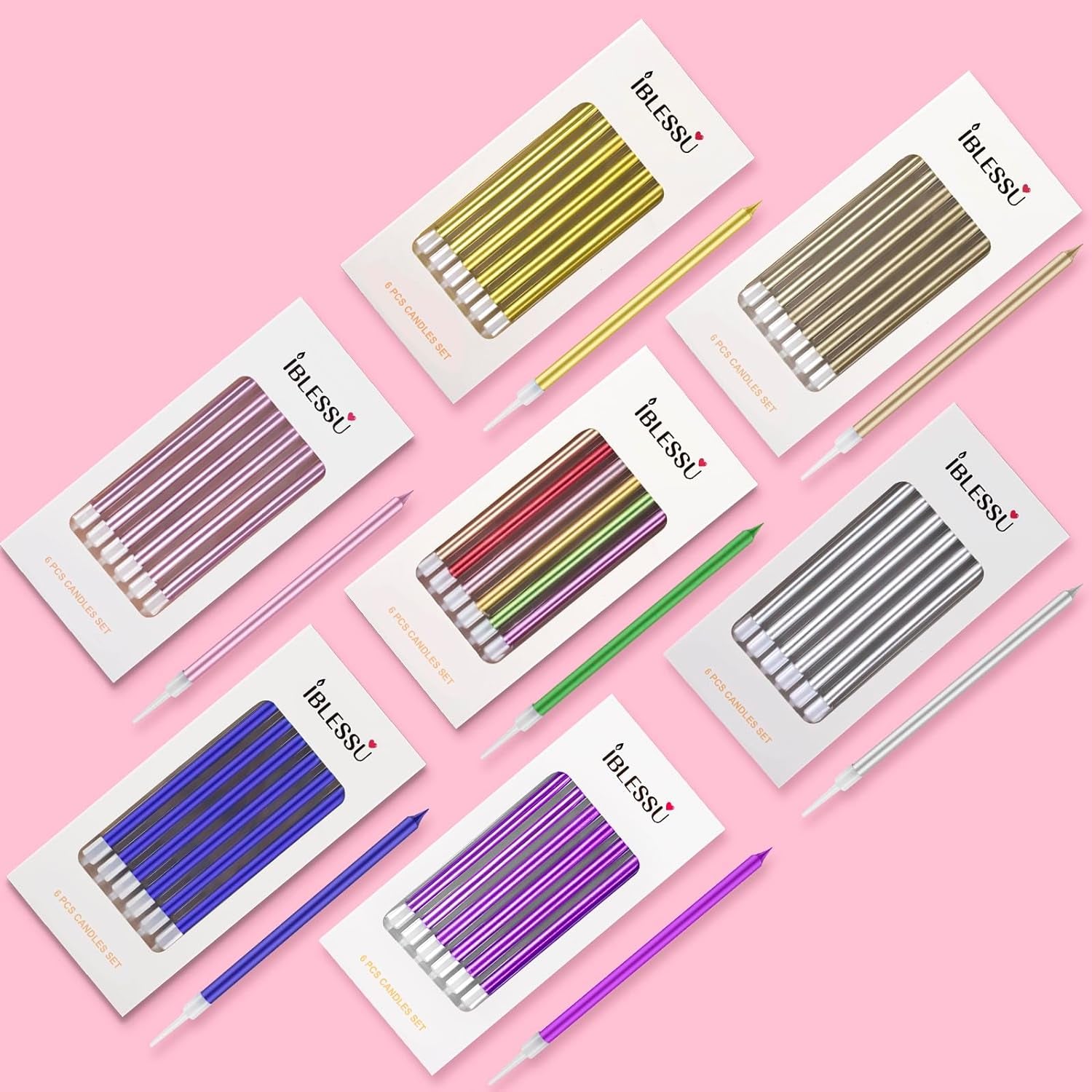 48 - Count Birthday Candles Long Thin Cake Candles - Birthday Candles, Birthday Parties, Wedding Decorations, Party Candles (Purple)