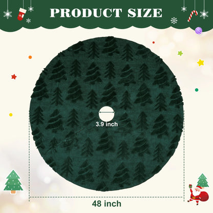 Christmas Tree Skirt Green Plush Skirts Christmas Decorations Indoor Xmas Ornaments Holiday Decor for Party, 48In