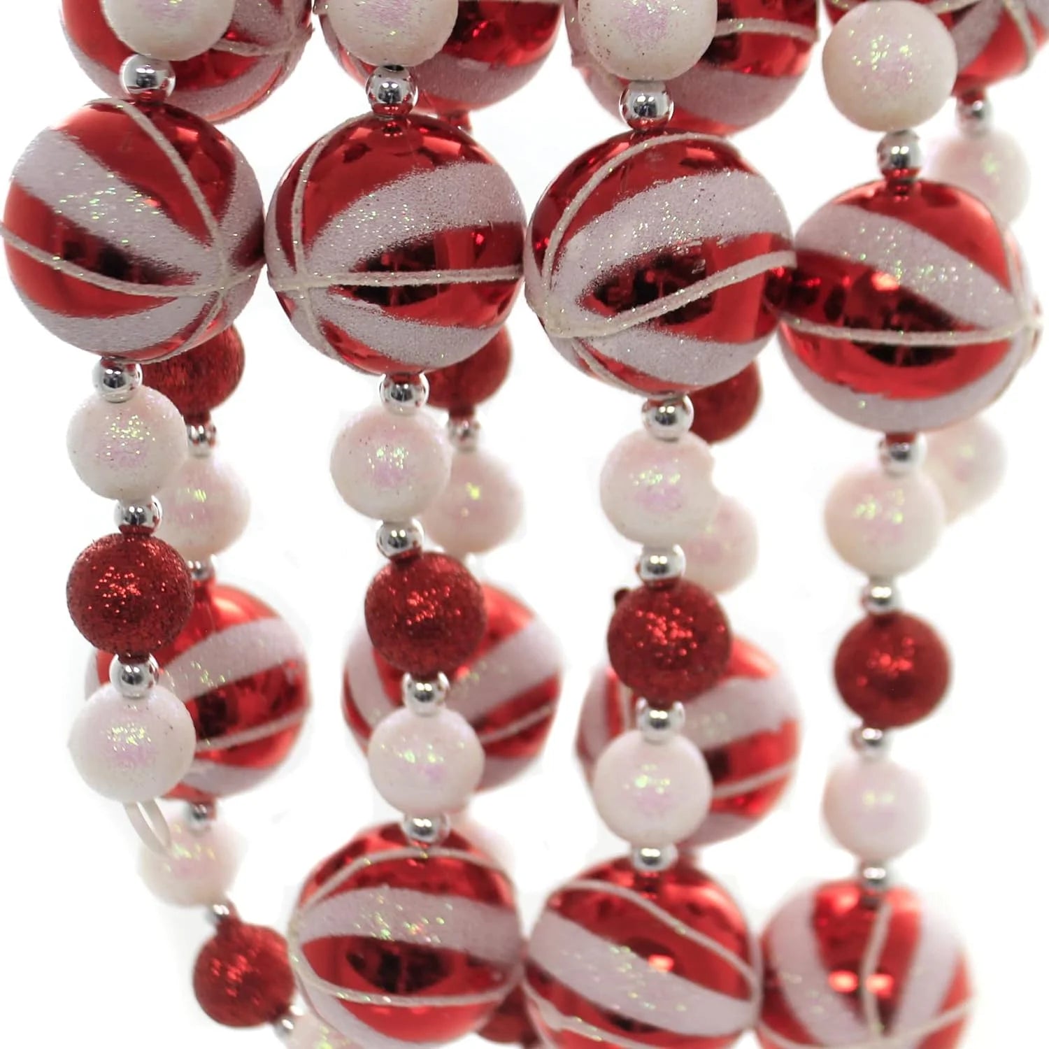 Glitter Candy Ball Garland, Christmas Decoration Red and White 6 Ft.