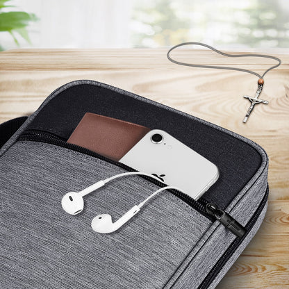 Bible Cover, Carrying Book Case Church Bag Bible Protective with Handle and Zippered Pocket, Perfect Gift for Men Women Father, Gray