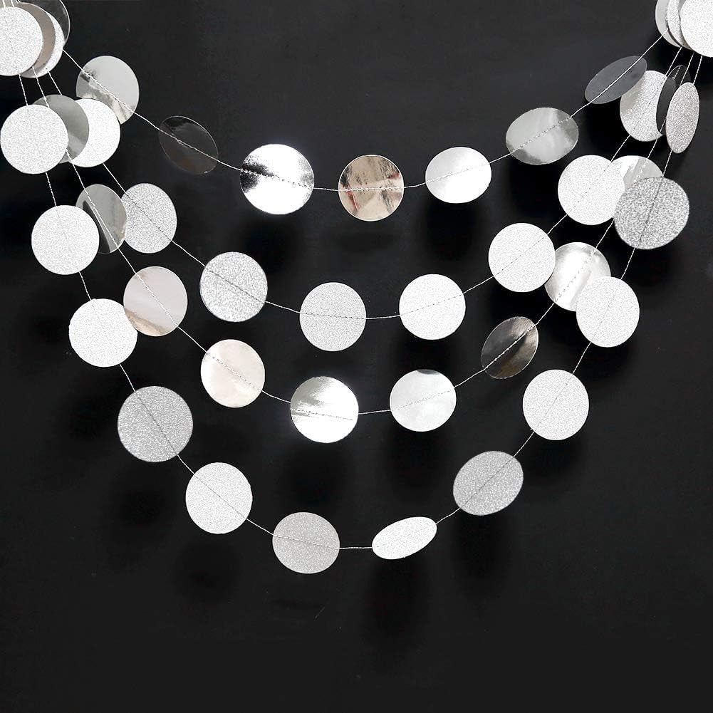 Silver Party Decorations Circle Garlands Silver Birthday Decorations Banner Hanging Streamer Backdrop Decor Bday Bridal Bachelorette EID Graduation Christmas NYE New Year Eve Party Supplies