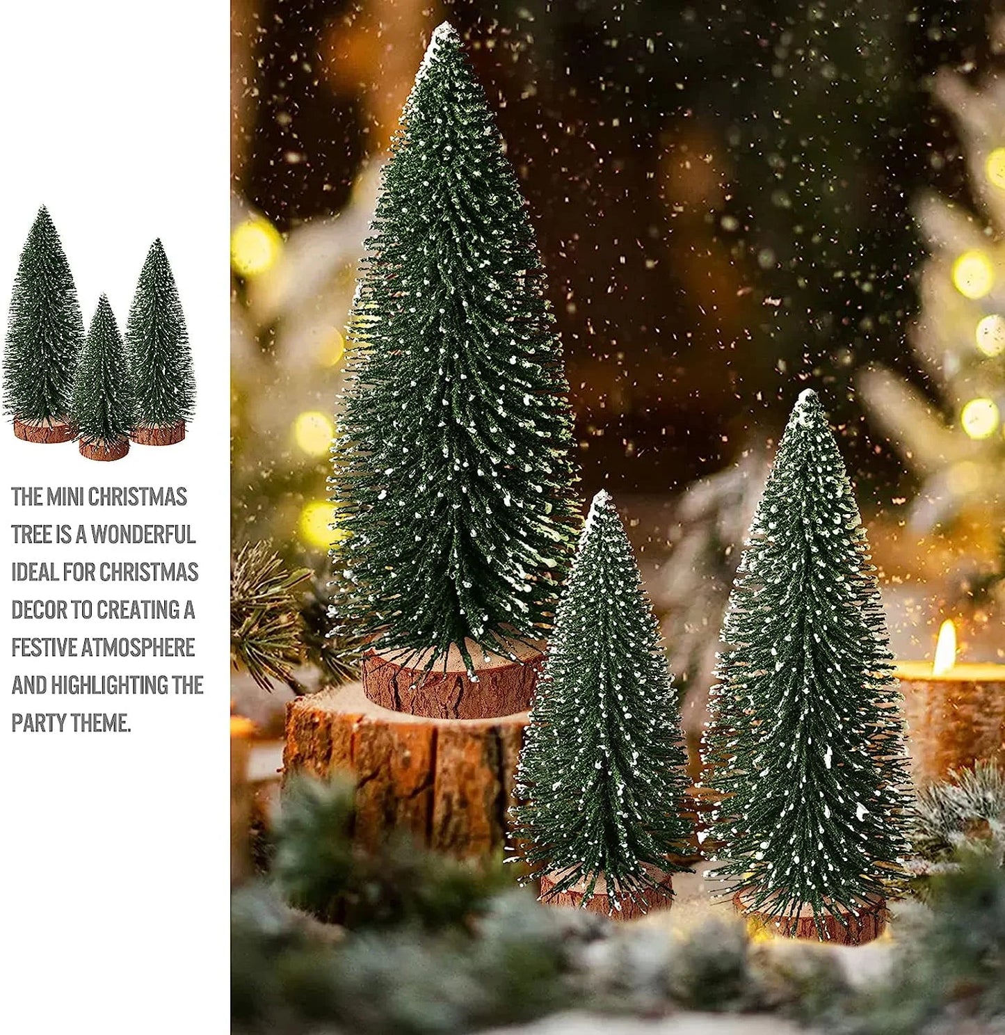 9Pcs Mini Christmas Trees Christmas Decor Artificial Christmas Decorations with 4 Sizes, Christmas Tree Bottle Brush Trees Christmas Table Decorations (Green Silver White)