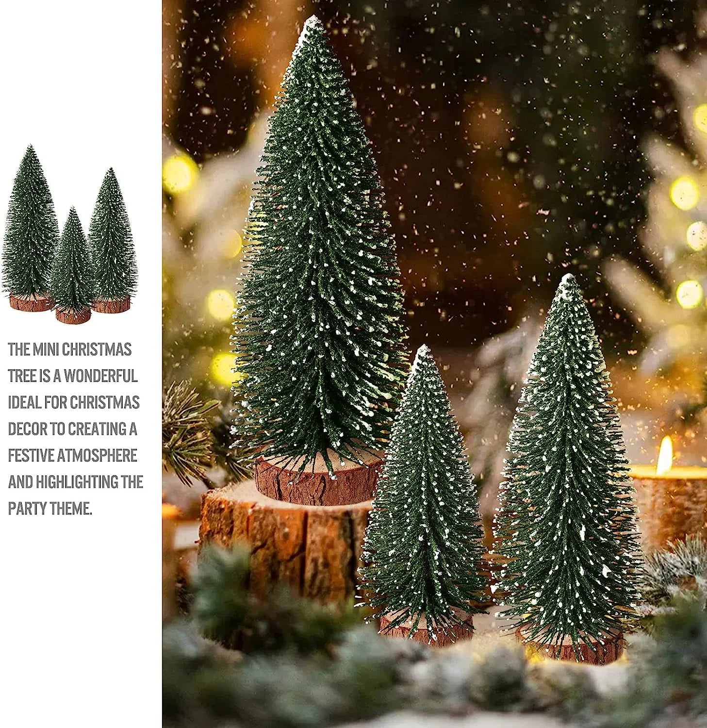 9Pcs Mini Christmas Trees Christmas Decor Artificial Christmas Decorations with 4 Sizes, Christmas Tree Bottle Brush Trees Christmas Table Decorations (Green Silver White)