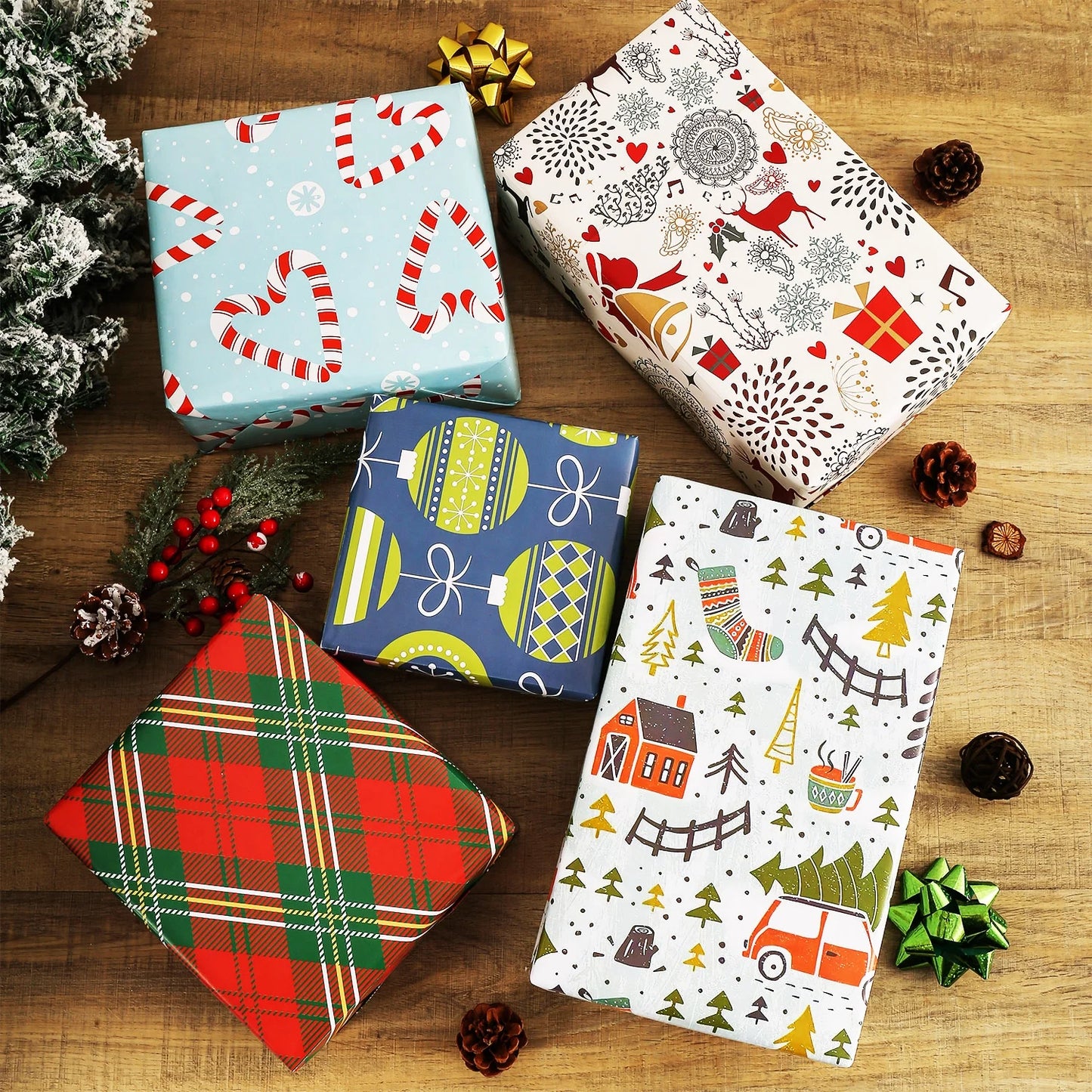 Christmas Gift Wrapping Paper for Kids Boys Girls - Elegant Xmas Patterns Gift Wrap Paper for Party, Baby Shower - 10 Sheets, 20 X 29 Inch