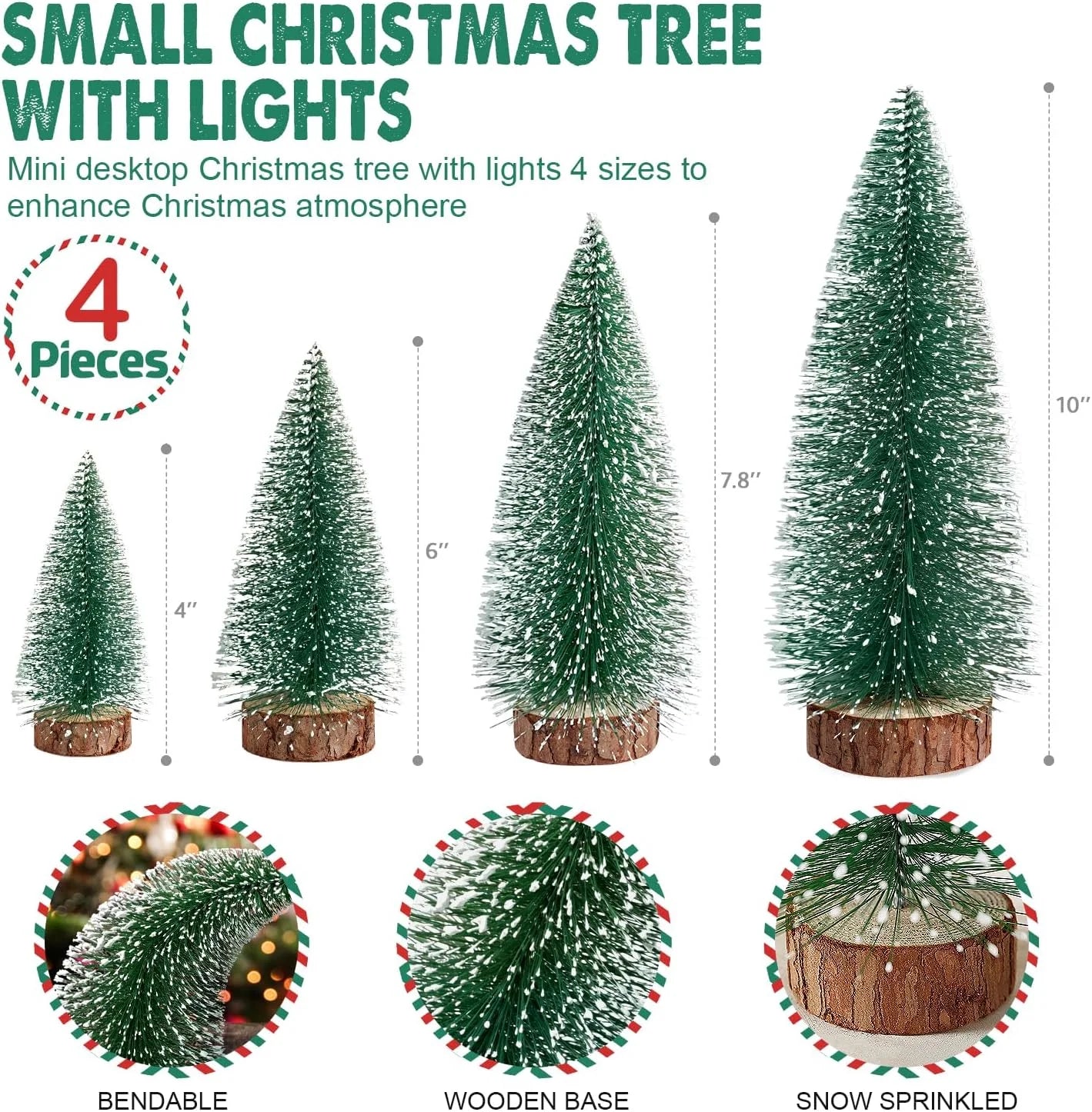 4Pcs Mini Christmas Tree Decorations, Small Christmas Tree Desktop Snow Miniature Pine Tree Tabletop Christmas Tree Small Pine Tree Xmas Decor