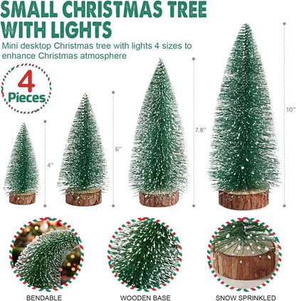 4Pcs Mini Christmas Tree Decorations, Small Christmas Tree Desktop Snow Miniature Pine Tree Tabletop Christmas Tree Small Pine Tree Xmas Decor