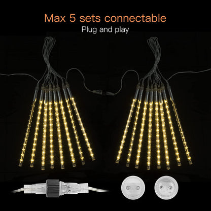 Meteor Shower Rain Lights, 19Ft 8 Tube 192 Leds Christmas Lights Icicles, Icicle Lights Outdoor for Christmas Trees, Christmas Decoration Lights for Patio Garden Lawn Outdoor Christmas Lights