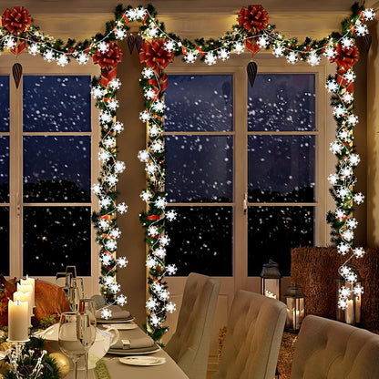 80 LED Christmas Lights, 32.8 Ft Snowflake String Lights Battery Operated Led Twinkle Lights, Winter Wonderland Room Decorations Lights for Xmas Home Bedroom Tree, Holiday Indoor/Outdoor Decor