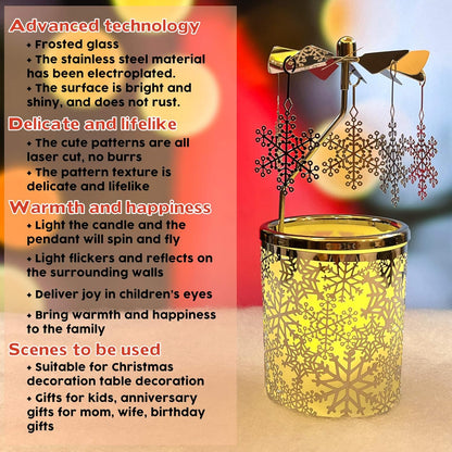 I Rotary Tea Light Carousel Angel Rotary Candle Holders Spinning Tealight Holders Christmas Decoration for Tabel Centrepieces Gift for Mom Women Wife Birthday-6 ¼ Inch Tall (Snowflake)