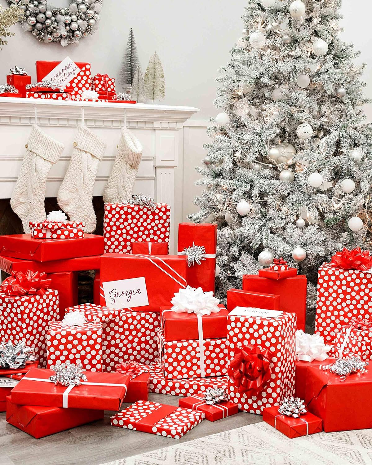 Wrapping Paper Rolls for Christmas or Any Occasion, Metallic Gold and Red Holiday Gift Wrap (120 Sq. Ft., 4 Rolls-30 In. X 12 Ft., Reversible) Stripes, Polka Dots, Zig Zags