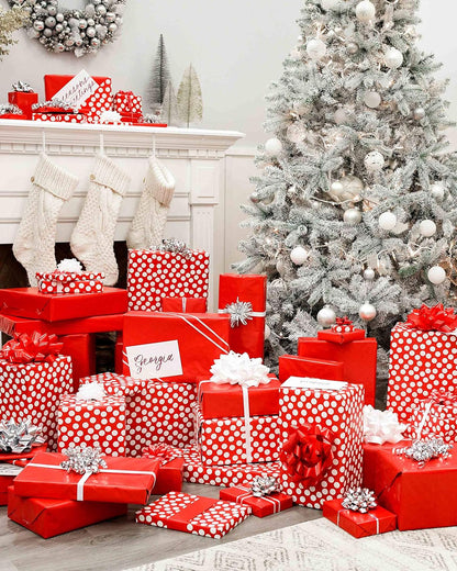 Wrapping Paper Rolls for Christmas or Any Occasion, Metallic Gold and Red Holiday Gift Wrap (120 Sq. Ft., 4 Rolls-30 In. X 12 Ft., Reversible) Stripes, Polka Dots, Zig Zags