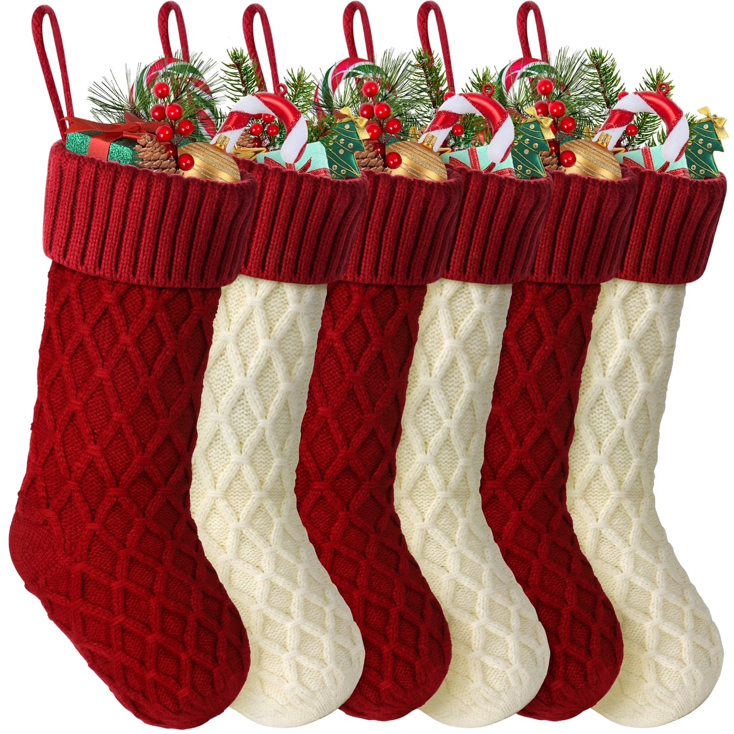 6Pcs Christmas Stockings, Large Xmas Stockings Double-Sided 18 Inches Fireplace Stockings for Family Christmas Decorations (Red,White)