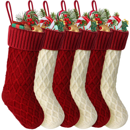 6Pcs Christmas Stockings, Large Xmas Stockings Double-Sided 18 Inches Fireplace Stockings for Family Christmas Decorations (Red,White)