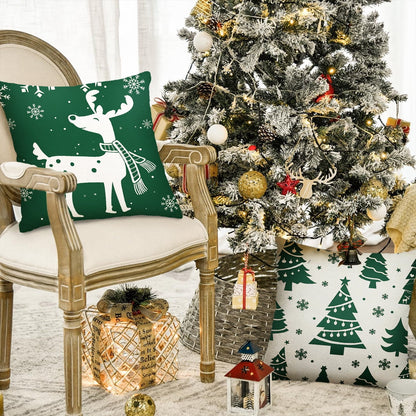 Christmas Throw Pillow Covers 18''X18'' Set of 4 Decorative Holiday Pillows Cover Cases Farmhouse Decor for Xmas Decoration Home Couch Sofa, Green