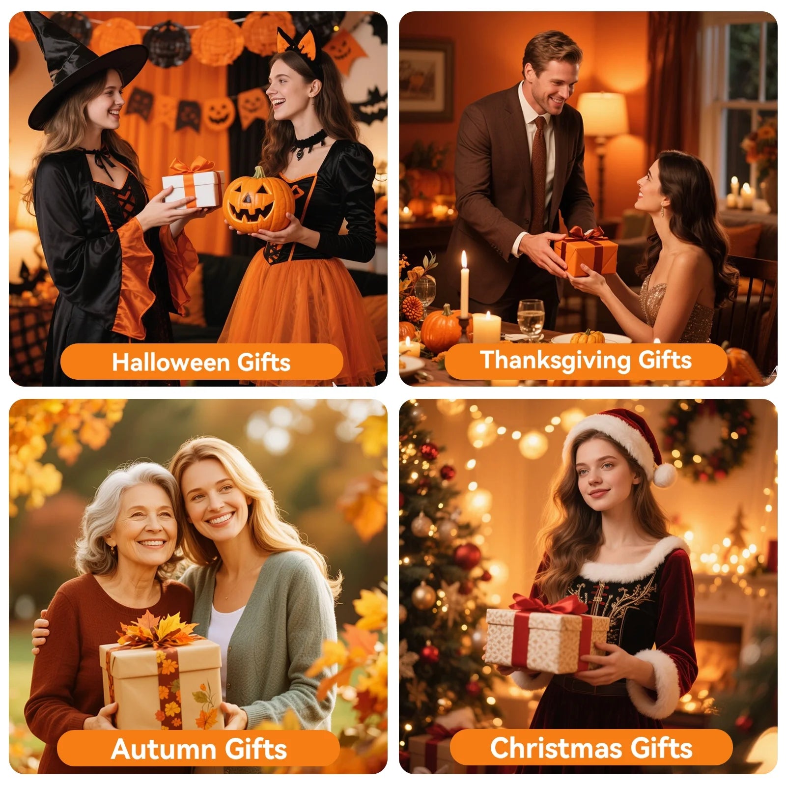 Flameless Candles Lights, Set of 2 Orange Flickering LED Candles with Remote & Timer, Dimmable LED Pillar Candles Battery Operated, Electric Candles for Fall Halloween Thanksgiving Decor