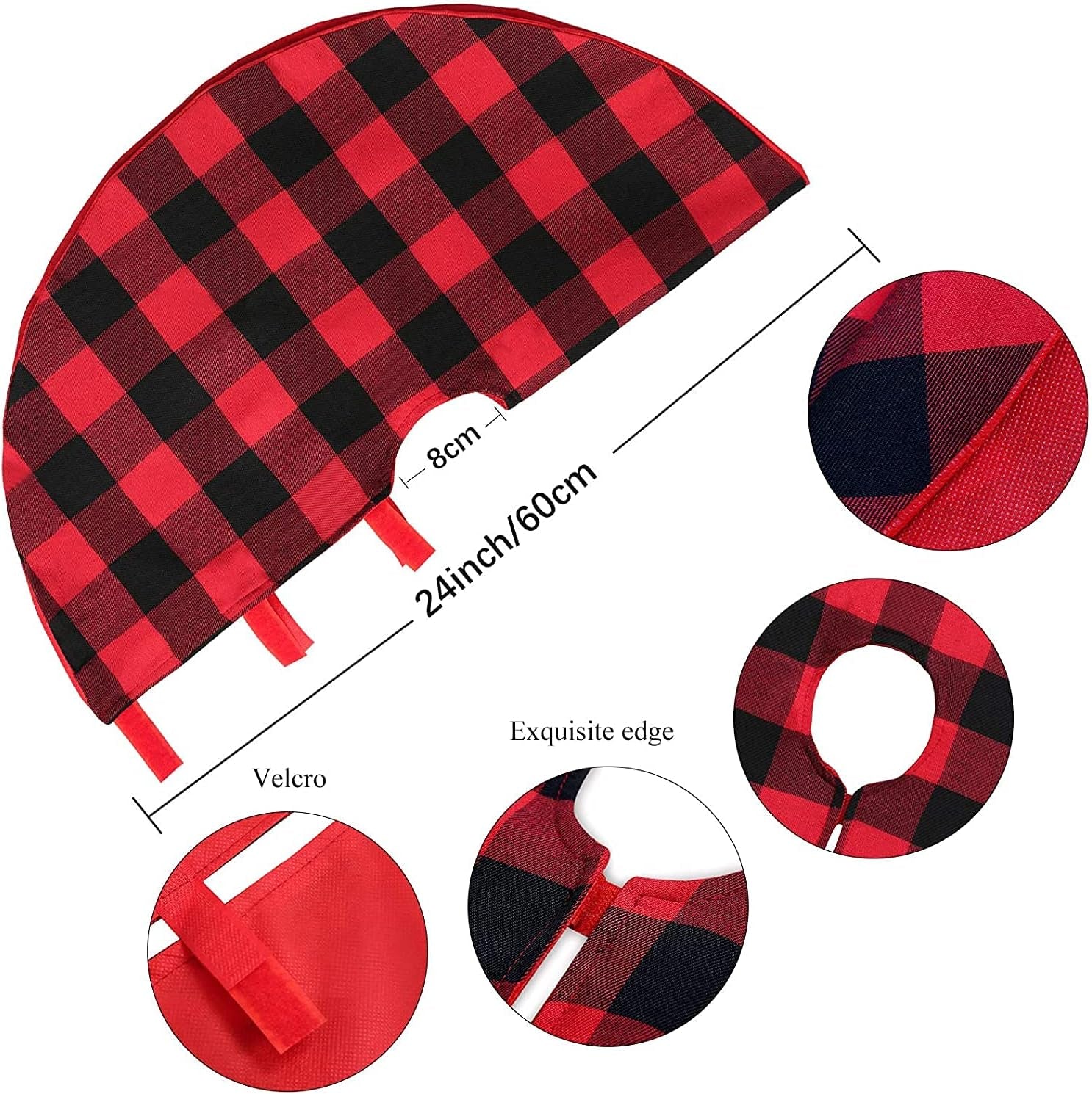 Christmas Tree Skirt Red Black Buffalo Plaid Tree Skirt Small 24 Inch Cotton Linen Fabric for Fall Farmhouse Thanksgiving Xmas Holiday Check Tree Skirts Decorations