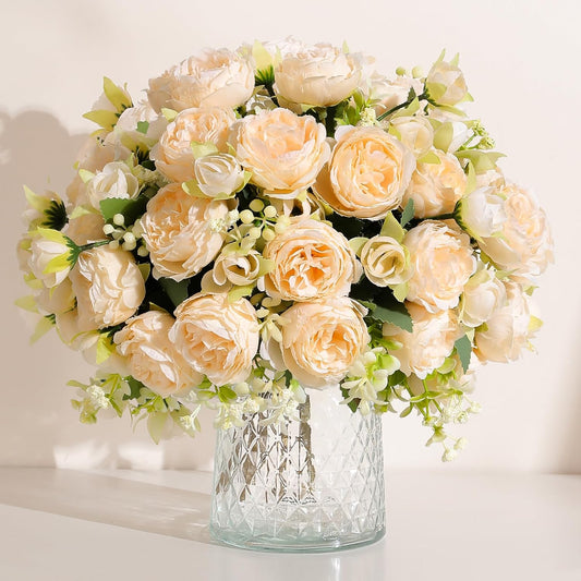 8 Packs Peonies Artificial Flowers Vintage Faux Peony Bouquet Fake Flower for Vase Silk Floral Arrangements for Table Centerpiece Wedding Decoration Indoor Home Decor
