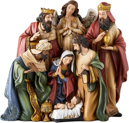 Christmas Nativity Sets Indoor Home Decor Figurine, Hand Sculpted Manger Scene Religious Christmas Table Top Decorations for Holidays, 8.75 Inches