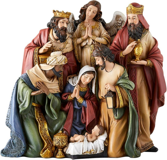 Christmas Nativity Sets Indoor Home Decor Figurine, Hand Sculpted Manger Scene Religious Christmas Table Top Decorations for Holidays, 8.75 Inches