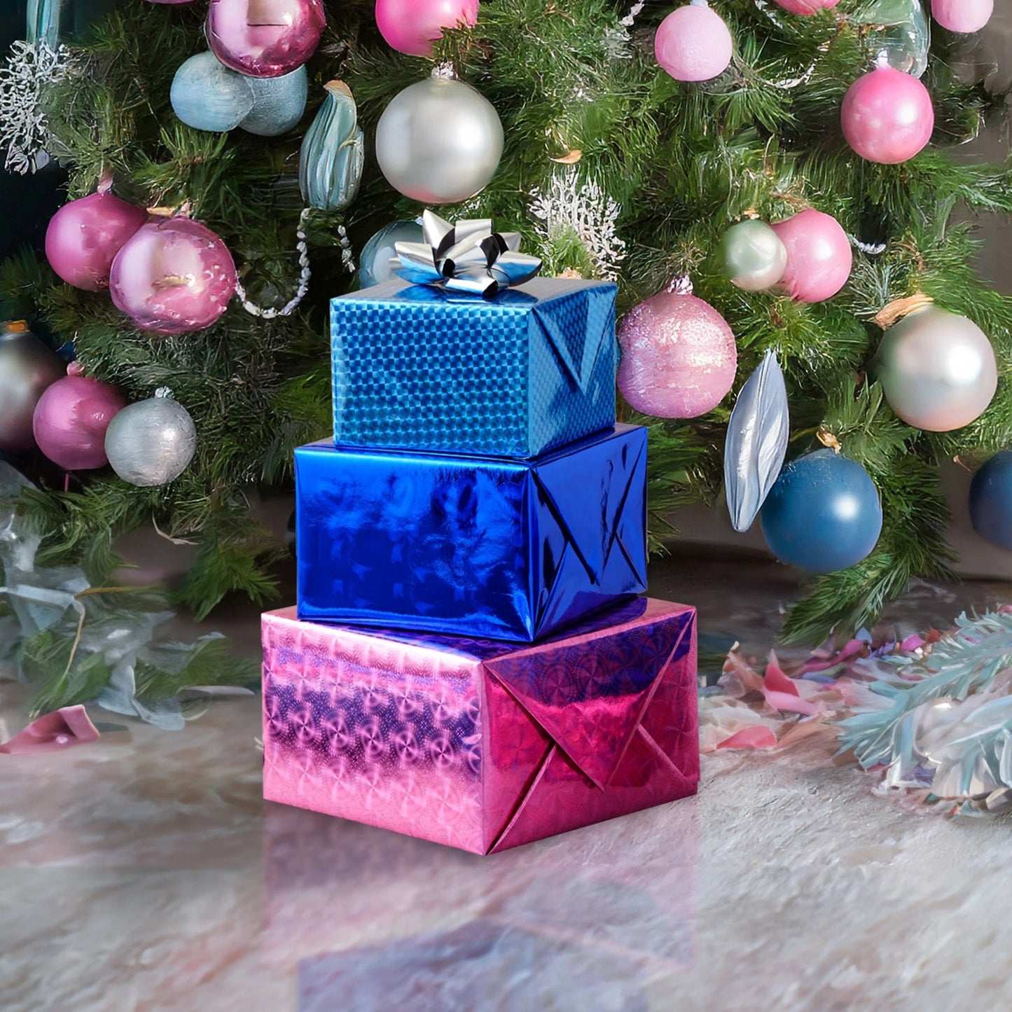 Holographic Wrapping Paper - Iridescent, Metallic Gift Wrap for Birthday, Christmas (3 Rolls, 3 Designs, 208 X 17.3 in per Roll, 73.5 Sq Ft Total)