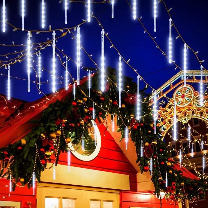 Christmas String Lights, 20 Inch 10 Tubes 540 LED Icicle Twinkle Meteor Shower Lights Outdoor for Christmas Halloween Holiday Party Home Decor, White