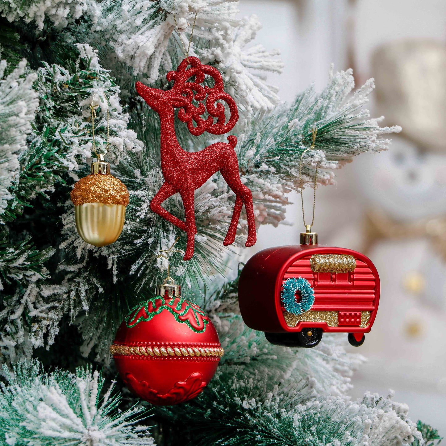 60Ct Christmas Ornaments, Red Green Gold Shatterproof Ornaments for Xmas Party Decor