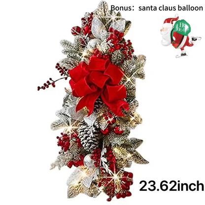 23.62 Inch Christmas Swags & Garlands with Lights Cordless Stairway Prelit Stair Swag Christmas Lighted Garland Ornament Outdoor Door Hanging