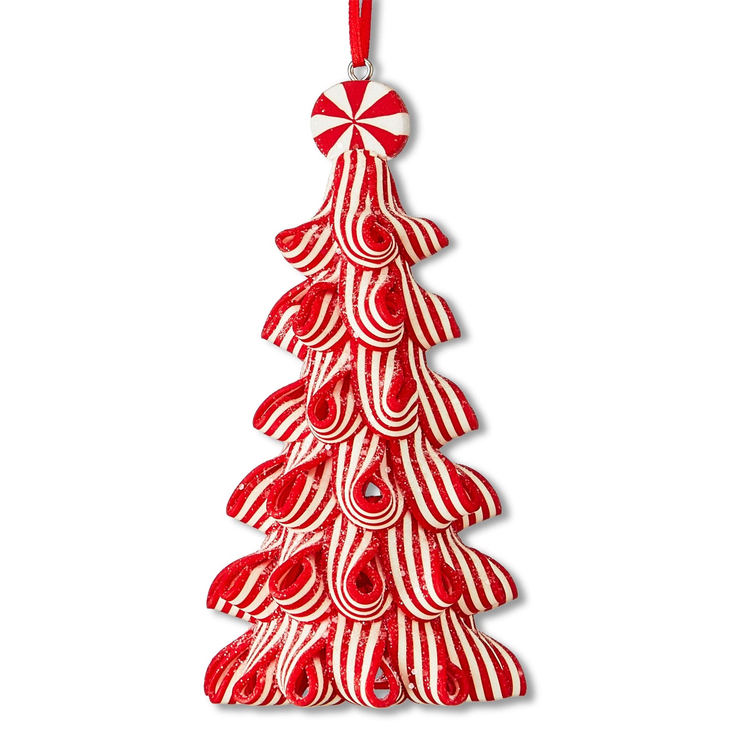 Red and White Ribbon Candy Christmas Tree Ornament, 4.5", by