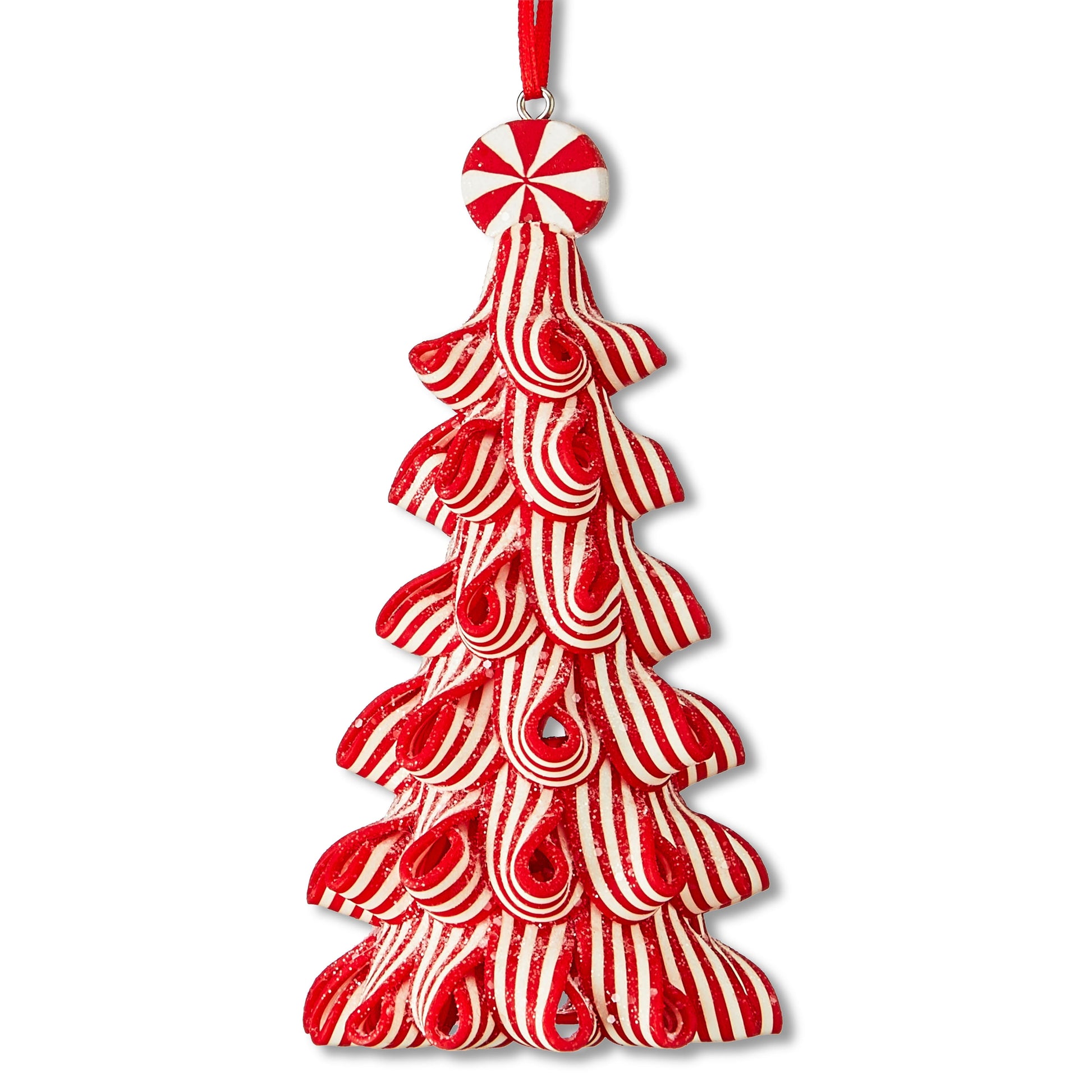 Red and White Ribbon Candy Christmas Tree Ornament, 4.5", by