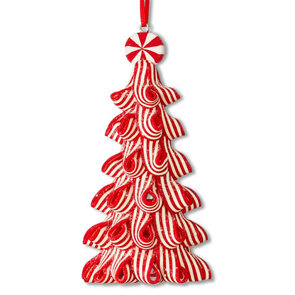 Red and White Ribbon Candy Christmas Tree Ornament, 4.5", by
