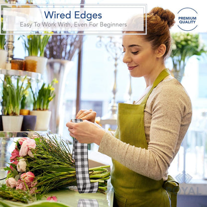 Buffalo Checkered Plaid Christmas Ribbon Wired, Black/Red, 2.5" (#40) Gingham Design for Bow Making, Gift Wrapping, Wreaths, Holiday, 50 Yd Roll (150 FT Spool)