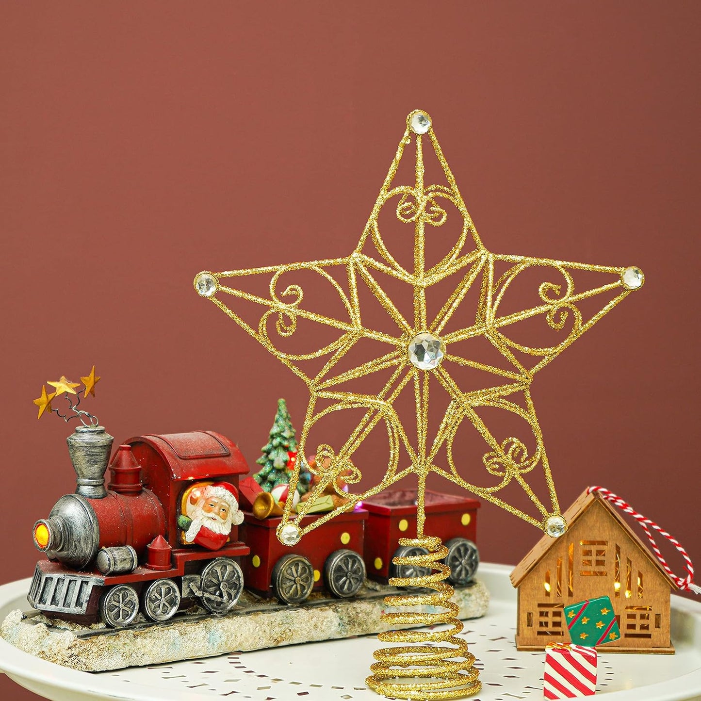 Christmas Tree Topper Gold Star Treetop Indoor Festive Metal Decoration for Holiday Home Ornament