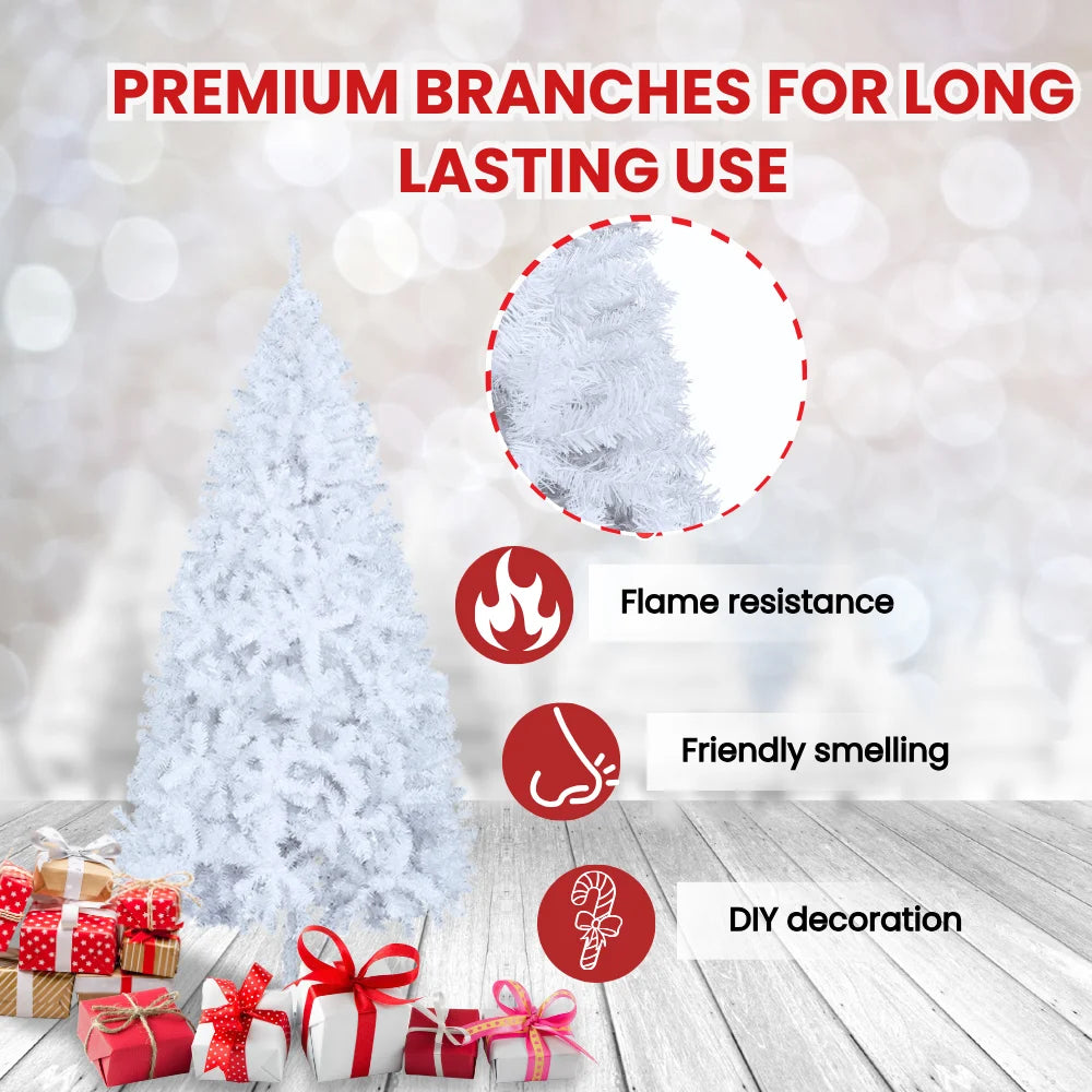 7.5Ft White Christmas Tree Artificial Christmas Tree Seasonal Holiday Decoration W/ 1,500 Branch Tips, Stand
