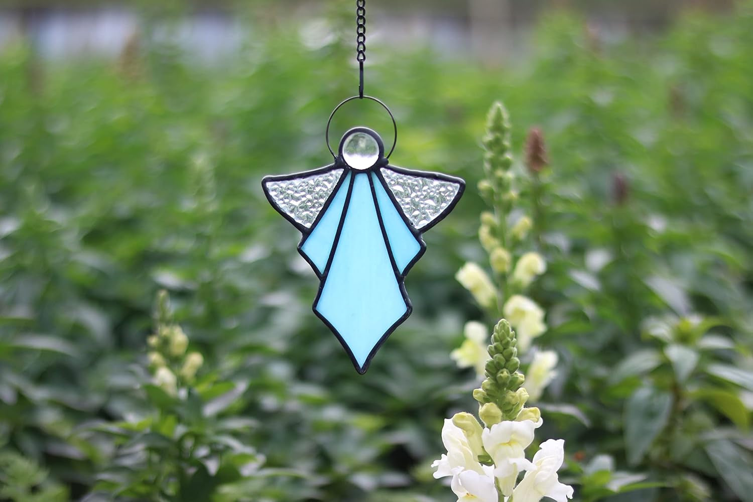 Angel Ornament Stained Glass Window Hangings Ornament Holiday Decor Memorial Remembrance Sympathy Gifts,Angel Gifts for Women(Blue) 5.5"×3.9"