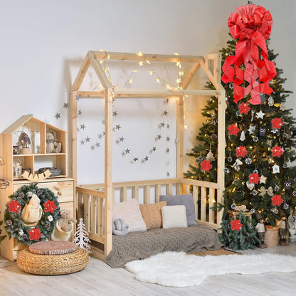 Christmas Tree Topper Decorations 34X12 Inch Large Christmas Bows Tree Ornaments and 24 Pcs Christmas Tree Flowers for Christmas Holiday Party Decorative(Red)