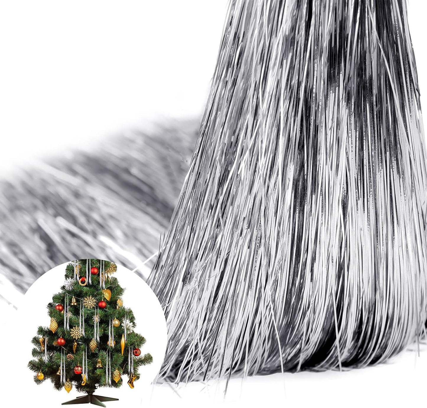 3000 Strands Christmas Tree Decorations Tinsel Garland Iridescent Tinsel Foil Fringe Icicles for Christmas Home Hair Decor Holiday Birthday Graduation Supplies (Silver)