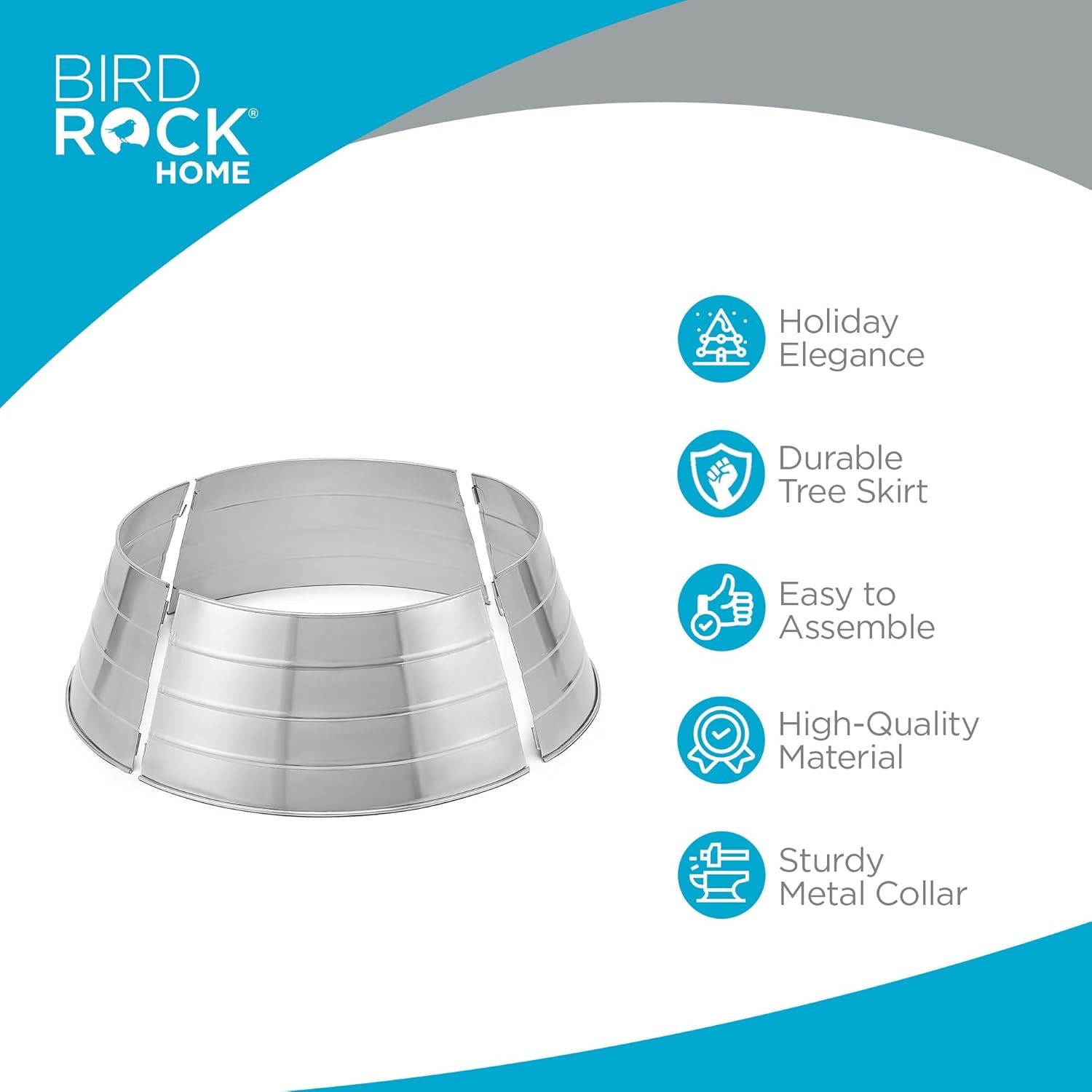 4-Panel Christmas Tree Collar - Metal Holiday Skirt Decor - Water Base Protection from Pets (Silver)