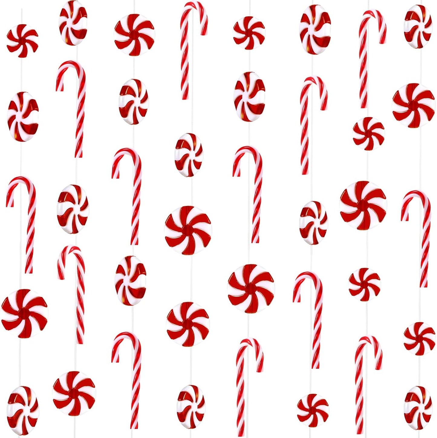 48 Pcs Christmas Candy Canes Ornament Plastic Christmas Tree Hanging Decoration Fake Swirl Candy Canes Garlands with Crystal Wire for Home Xmas Gift Indoor Outdoor Party Favor (Red and White)