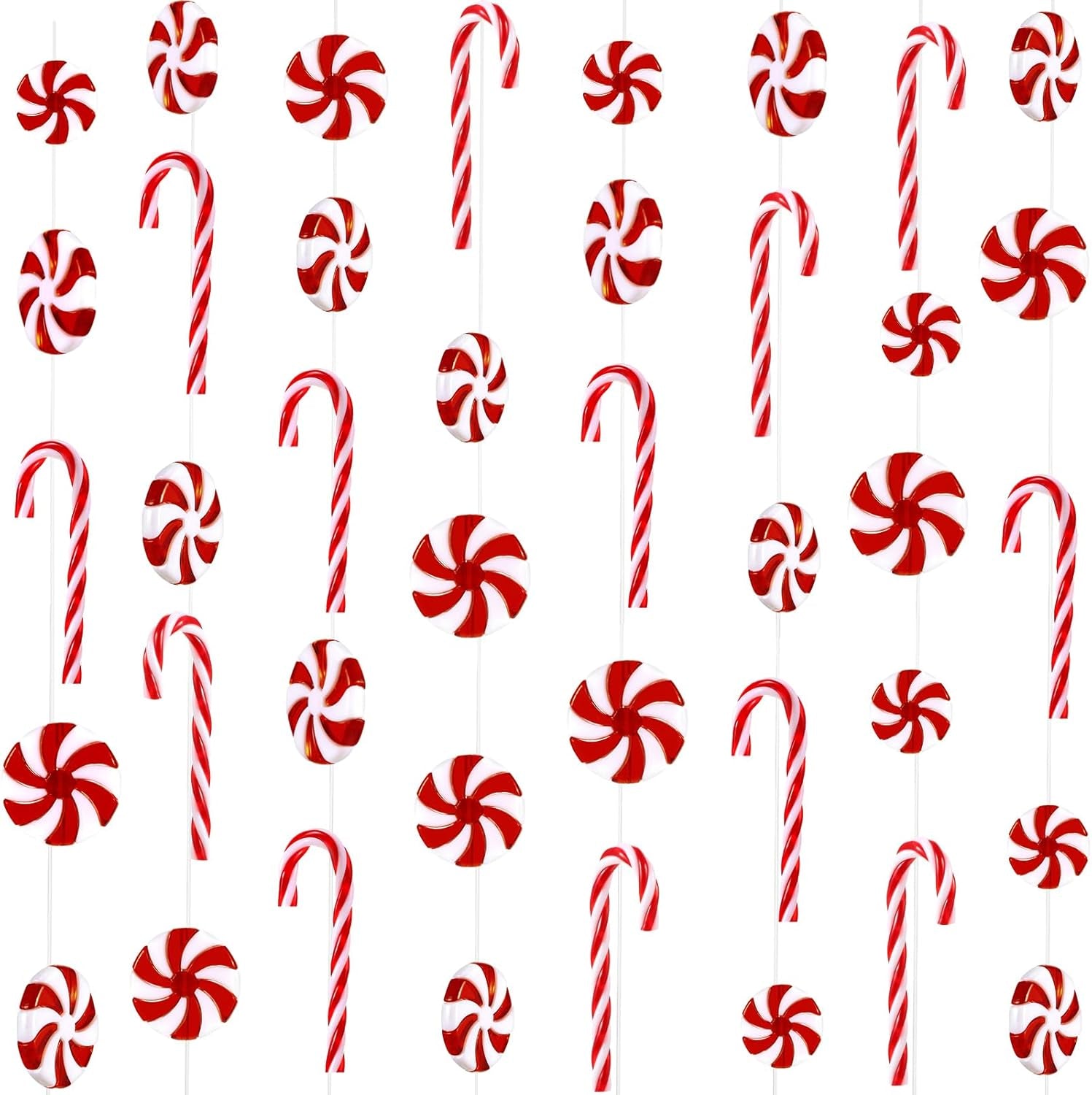 48 Pcs Christmas Candy Canes Ornament Plastic Christmas Tree Hanging Decoration Fake Swirl Candy Canes Garlands with Crystal Wire for Home Xmas Gift Indoor Outdoor Party Favor (Red and White)