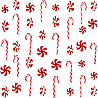 48 Pcs Christmas Candy Canes Ornament Plastic Christmas Tree Hanging Decoration Fake Swirl Candy Canes Garlands with Crystal Wire for Home Xmas Gift Indoor Outdoor Party Favor (Red and White)
