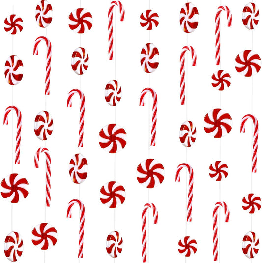 48 Pcs Christmas Candy Canes Ornament Plastic Christmas Tree Hanging Decoration Fake Swirl Candy Canes Garlands with Crystal Wire for Home Xmas Gift Indoor Outdoor Party Favor (Red and White)