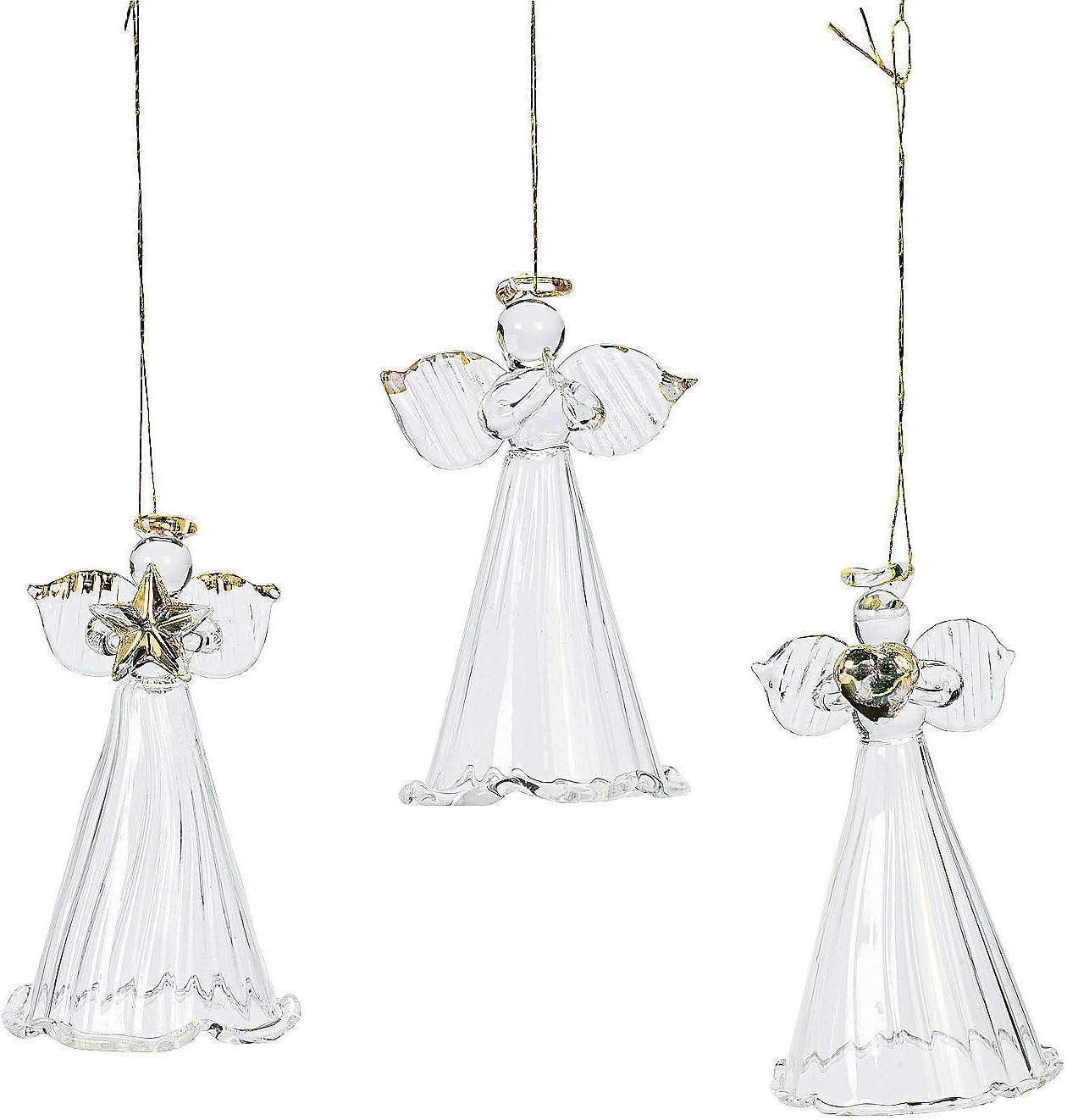 Spun Glass Angel Ornaments Set of 12 - Christmas Religious Decor