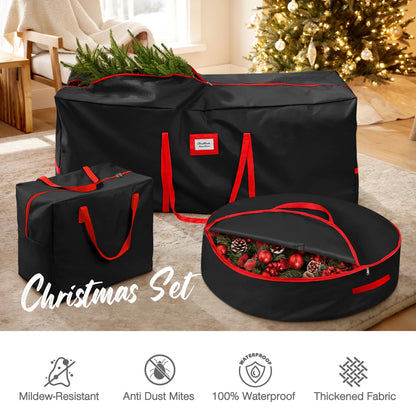 3Pcs Christmas Tree Storage Bag, Christmas Tree Bag for 7.5 FT Artificial Trees, Durable Waterproof with Reinforced Carrying Handles (Black)